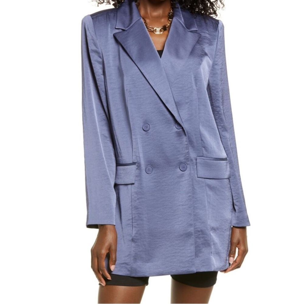 💙 OPEN EDIT Double Breasted Tunic Blazer in Blue Shadow